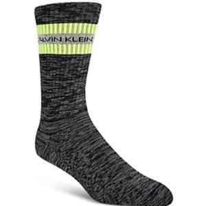 Calvin Klein Mens Crew Sock Combed Cotton Gray Yellow Stripe